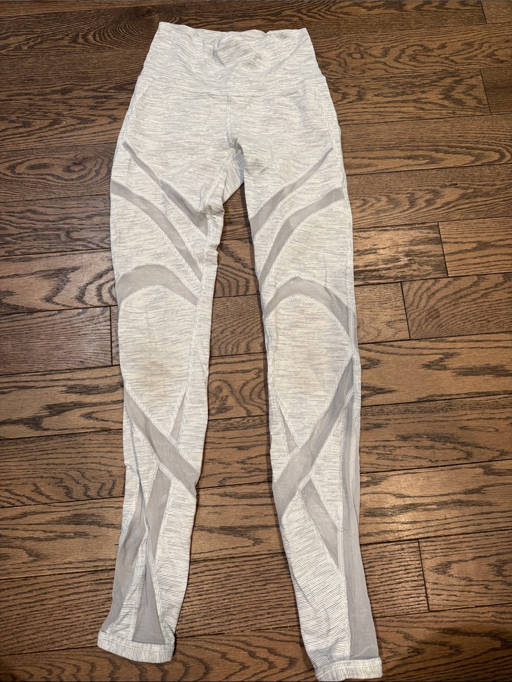 lululemon athletica Striped Light Gray Athletic Leggings